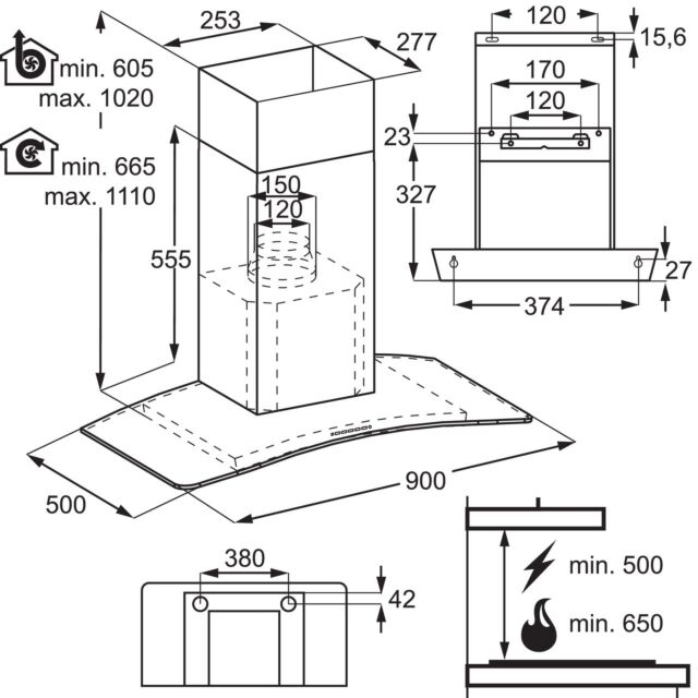 AEG DTB3953M 90cm Wall Chimney Hood