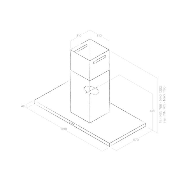Elica THIN-ISLAND Thin Island slimline stainless steel 1200mm 570mm