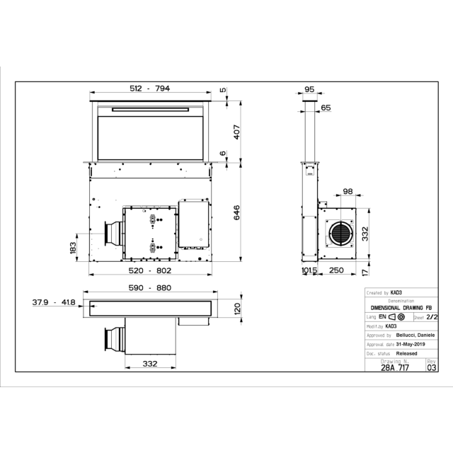 Faber Fabula Plus EV8+ WH A90 Downdraft Extractor