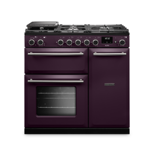 Rangemaster Aura 90cm Dual Fuel Plum - Brushed Nickel