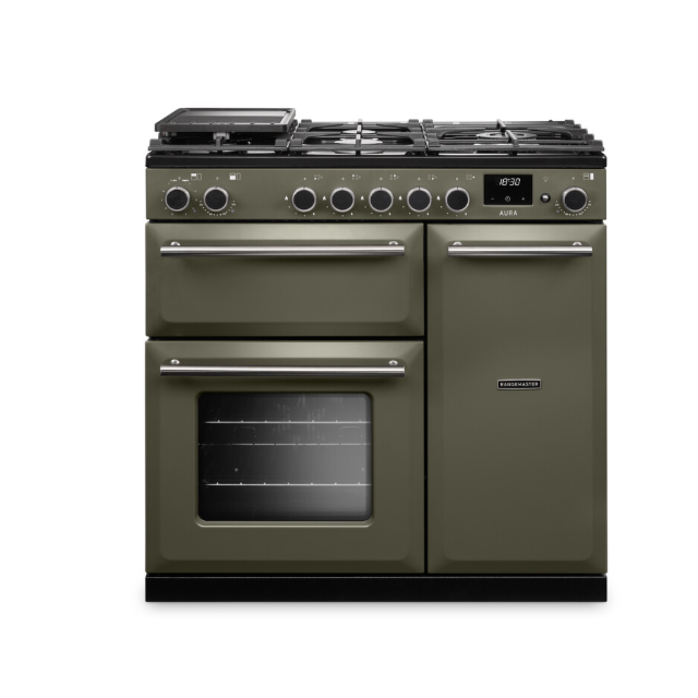 Rangemaster Aura 90cm Dual Fuel Riverbed - Brushed Nickel