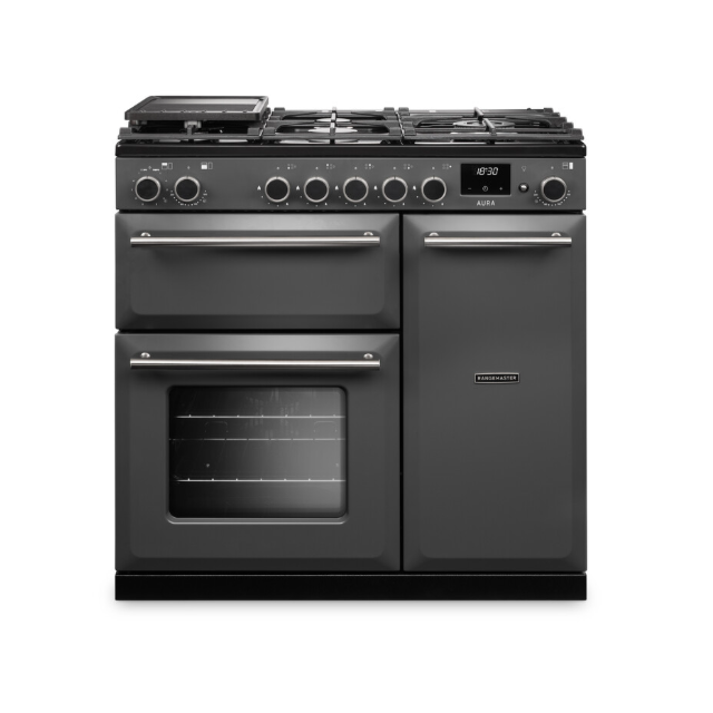 Rangemaster Aura 90cm Dual Fuel Slate - Brushed Nickel