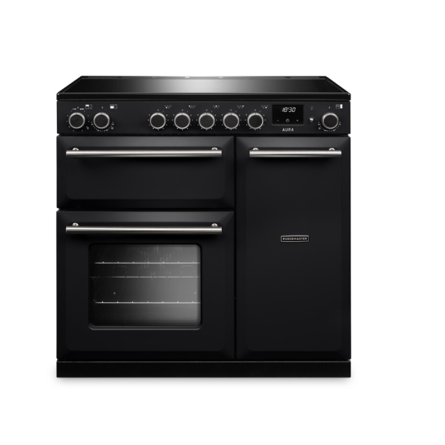 Rangemaster Aura 90cm Induction Black - Brushed Nickel