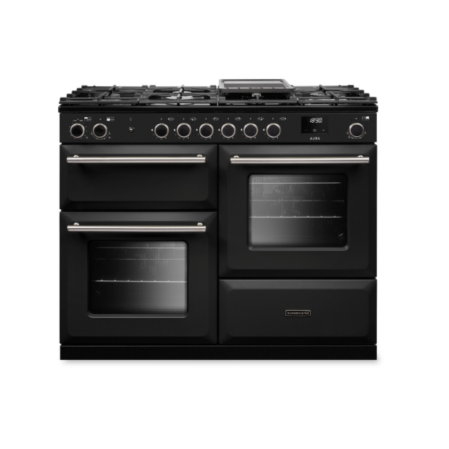 Rangemaster Aura 110cm Dual Fuel Black - Brushed Nickel